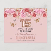 Floral Schmetterlinge Pink Quinceañera Save the Da (Vorderseite)