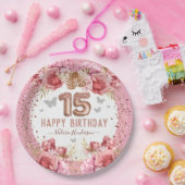 Floral Schmetterlinge Rosa Glückwunsch 15. Geburts Pappteller (Party)