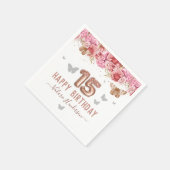 Floral Schmetterlinge Rosa Glückwunsch 15. Geburts Serviette (Ecke)