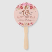 Floral Schmetterlinge Rosa Glückwunsch 16. Geburts Fächer (Vorderseite)