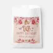 Floral Schmetterlinge Rosa Glückwunsch 16. Geburts Geschenktütchen (Vorderseite)