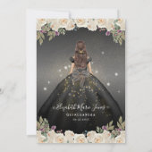 Floral Schwarz-weiß Glam Princess Quinceanera Einladung (Rückseite)