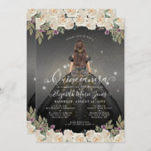 Floral Schwarz-weiß Glam Princess Quinceanera Einladung (Vorne/Hinten)