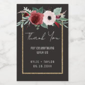 Floral Schwarz-weiß Gold Magenta Gastgeschenk Hoch Weinetikett (Einzelnes Label)