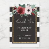 Floral Schwarz-weiß Gold Magenta Gastgeschenk Hoch Weinetikett (Einzelnes Label)