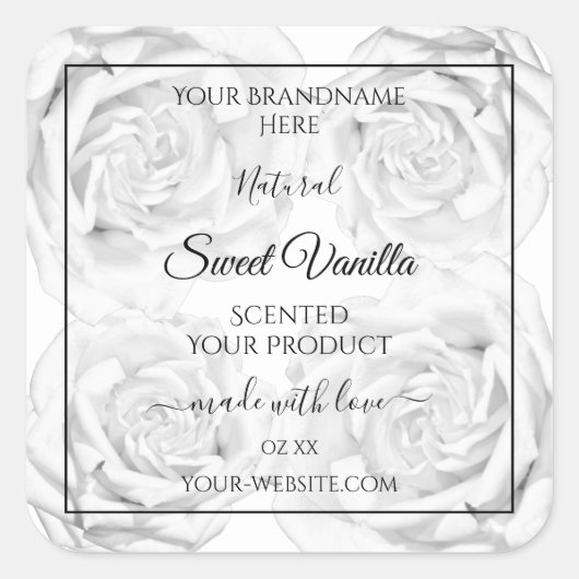Floral Schwarz-Weiß-Produktverpackungsetiketten Quadratischer Aufkleber (Vorderseite)