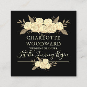 Floral Schwarze Hochzeitsplanerin Quadrat Geschäft Quadratische Visitenkarte