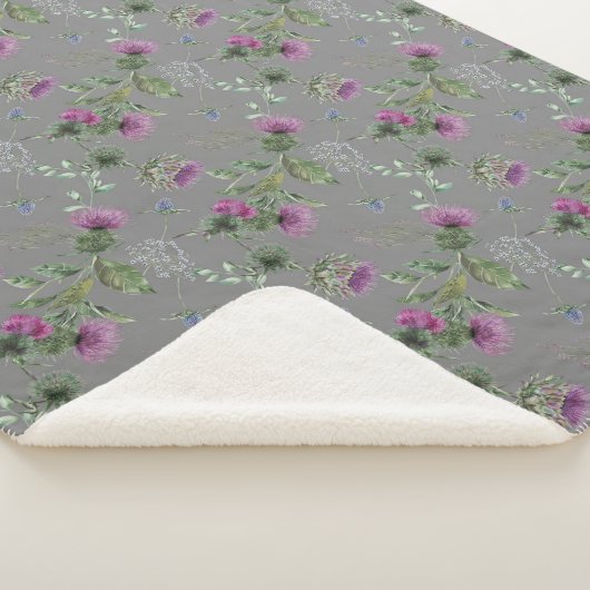 Floral Scottish Thistle Gray Pattern Sherpadecke (3/4)