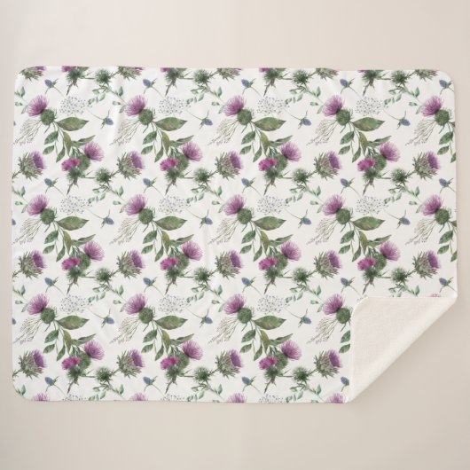 Floral Scottish Thistle Pattern Sherpadecke (Vorderseite (Horizontal))
