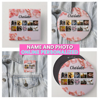 Floral Script Beste Mama je rosa FotoCollage Button