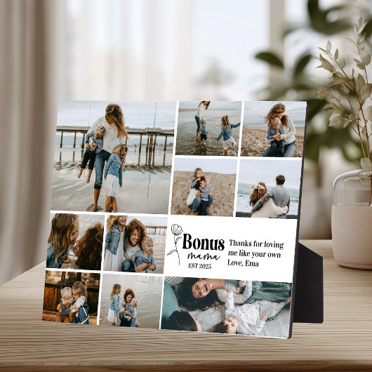 Floral Script Bonus Mama Custom Foto Collage Fotoplatte
