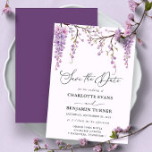 Floral Script Lila Wisteria Save the Date Karte