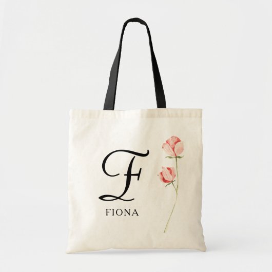 Floral Script Monogram Personalisiert Bridesmaid Tragetasche (Vorne)