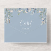 Floral Script QR Code Dusty Blue Wedding All In One Einladung (Rückseite)