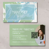 Floral Script QR Code Innenarchitektur Foto Visitenkarte