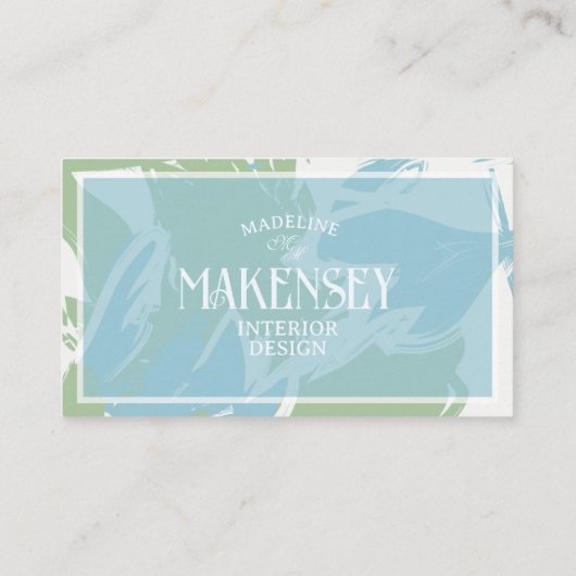 Floral Script QR Code Innenarchitektur Foto Visitenkarte (Rückseite)