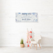 Floral Script Something Blue Brautparty Banner (Insitu)