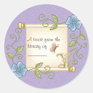 Floral Scroll Pixel Art Runder Aufkleber