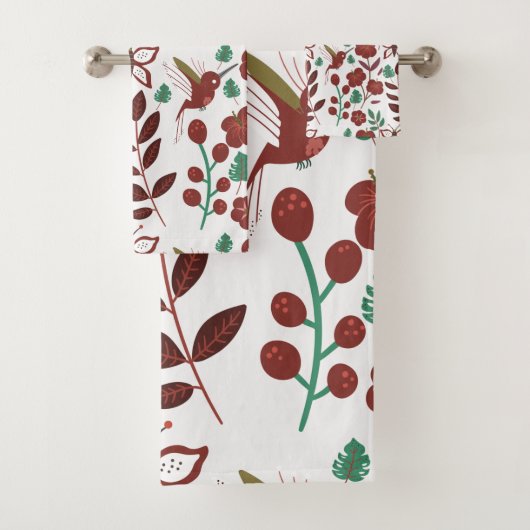 Floral seamless pattern birds and butterflies badhandtuch set (Insitu)