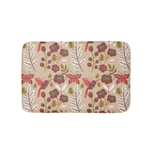 Floral seamless pattern flowers, birds, butterfly badematte (Vorderseite)