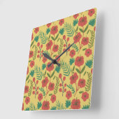 Floral seamless pattern red yellow green flowers quadratische wanduhr (Winkel)