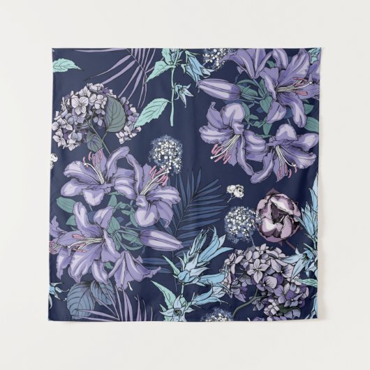Floral seamless pattern. There are Lily, Hydrangea Wandteppich (Vorderseite)