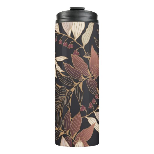 Floral seamless pattern with leaves on a dark back thermosbecher (Vorderseite)