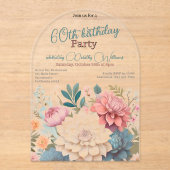 Floral sechzigsten Geburtstag Dahlien transparent Acryleinladungen (Vorderseite)