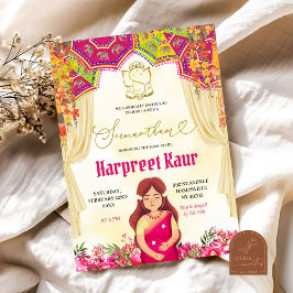 Floral Seemantham Godh Barai Indian Baby Shower Einladung