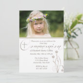 Floral Segen Foto Erste Heilige Kommune Invita Einladung (Stehend Vorderseite)