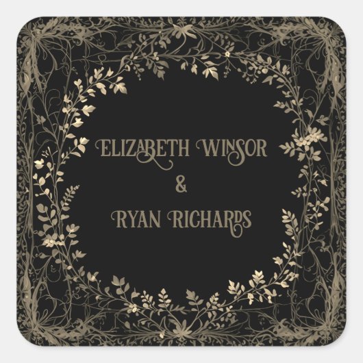 Floral Sepia Elegant Quadratischer Aufkleber (Vorderseite)