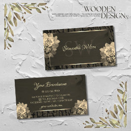 Floral Sepia Gold Dark Brown Wood Grain Monogramm Visitenkarte