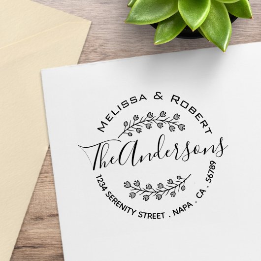 Floral Shaded Branch Wreath Couple Address Gummistempel