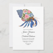 Floral Shelllfish Coastal Wedding Einladung (Vorderseite)