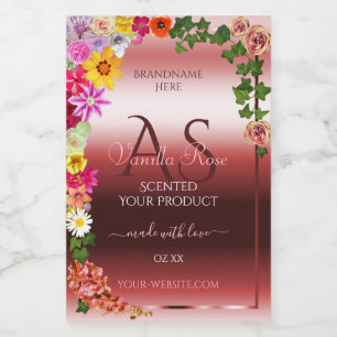 Floral Shimmery Red Product Labels Modern Monogram Lebensmitteletikett