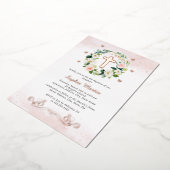 Floral Shiny Gold Cross Butterfly Girl Taufe Folieneinladung (Gedreht)