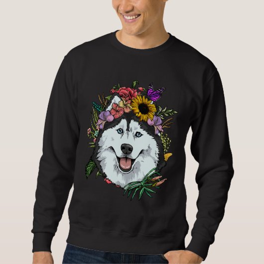 Floral Sibirischer Husky Hund Frühlingsnatur Sibir Sweatshirt (Vorderseite)