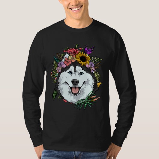 Floral Sibirischer Husky Hund Frühlingsnatur Sibir T-Shirt (Vorderseite)