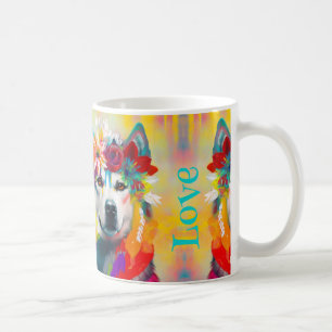 Floral Sibirisches Husky-Gemälde Kaffeetasse
