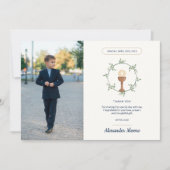 Floral Side Wreath Foto Kommunion Vielen Dank Einladung (Vorderseite)