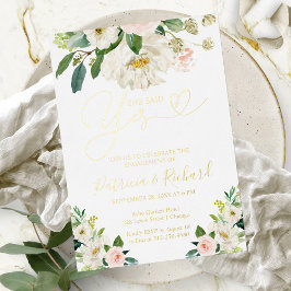 Floral Sie sagte Yes Engagement Party Folieneinladung