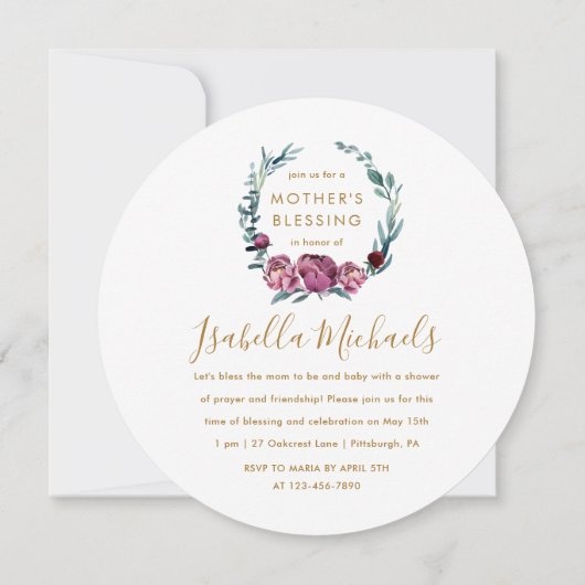 Floral Sie sind eingeladen Mutter Segen Party Einladung (Rückseite)