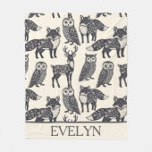 Floral Silhouette Fox, Deer, and Owl Folk Art Fleecedecke (Vorderseite)
