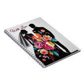 Floral Silhouette | Modern Bride & Groom Art Notizblock (Rechte Seite)