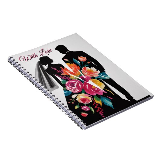 Floral Silhouette | Modern Bride & Groom Art Notizblock (Rechte Seite)