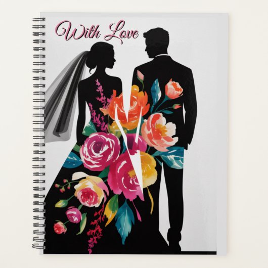 Floral Silhouette | Modern Bride & Groom Art Planer (Vorderseite)