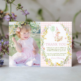 Floral Silly Goose Cute Pink Girl Birthday Photo Dankeskarte