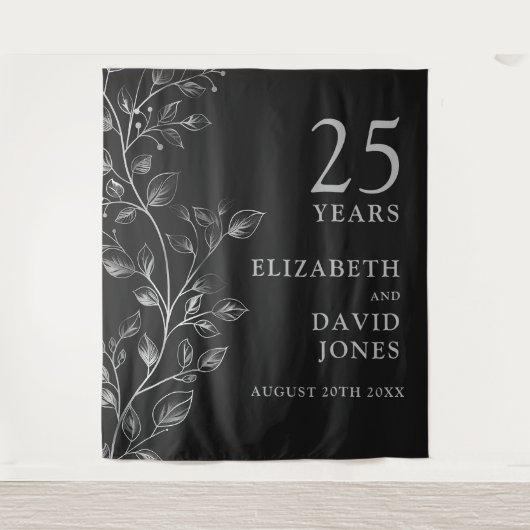 Floral Silver 25-jähriges Foto Hintergrund Wandteppich (Vorderseite)