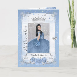 Floral Silver Baby Blue Quinceañera Foto geklappt Einladung