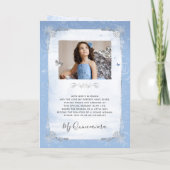 Floral Silver Baby Blue Quinceañera Foto geklappt Einladung (Rückseite)